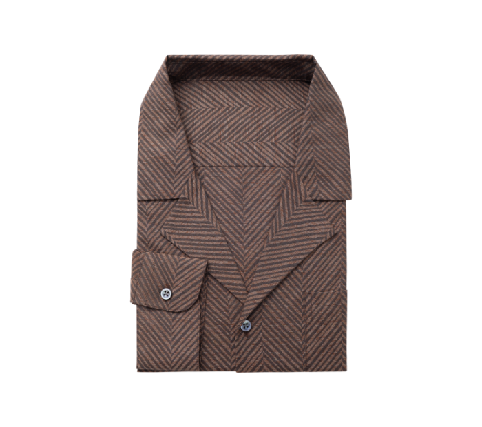 Brown Striped Cuban Collar Casual Shirt