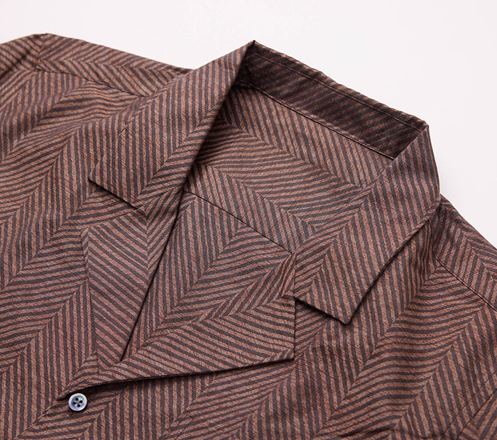 Brown Striped Cuban Collar Casual Shirt