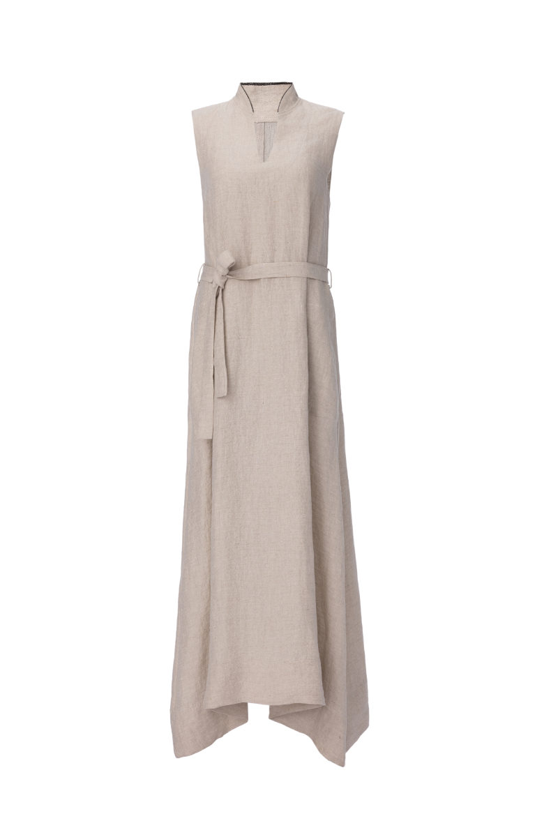 Sleeveless Tie-V Neck Linen Dress