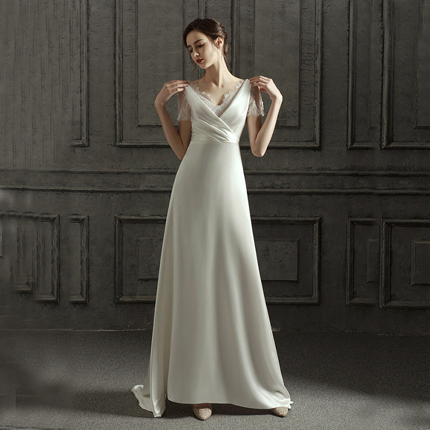 V-neck Silk Wedding Dress