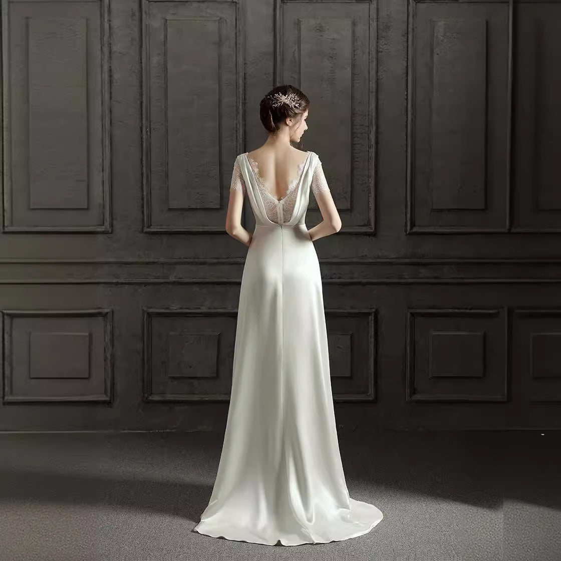 V-neck Silk Wedding Dress