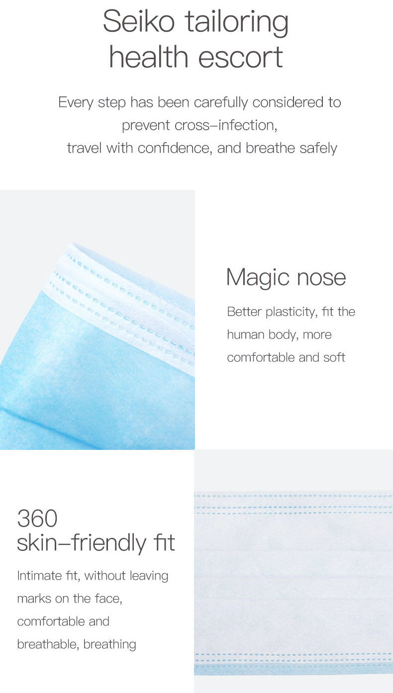 50pcs 3 Ply Disposable Face Masks Elastic Earloop